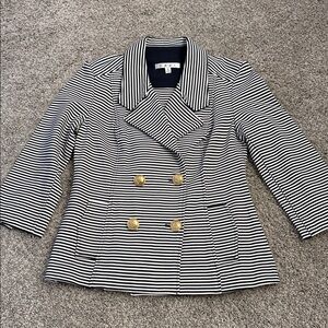 Cabi Navy and WHITE Striped Blazer with Brass button detail, Exc.cond., S